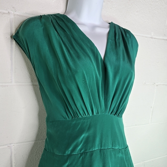 Anthropologie LIL Emerald Green Silk Draped Tie Back Dress - Picture 8 of 11